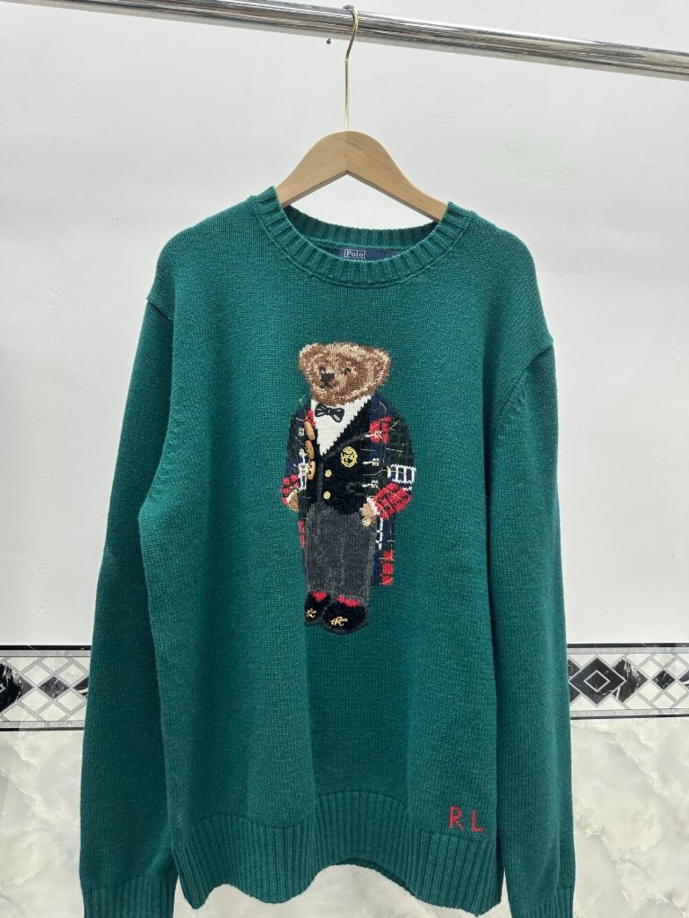🧸 Polo Ralph Lauren Tuxedo Bear Knit Sweater Green